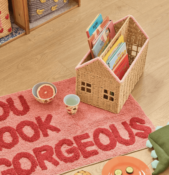 Hovedbilde KURV TIL BØKER – Rosa kant – Rice