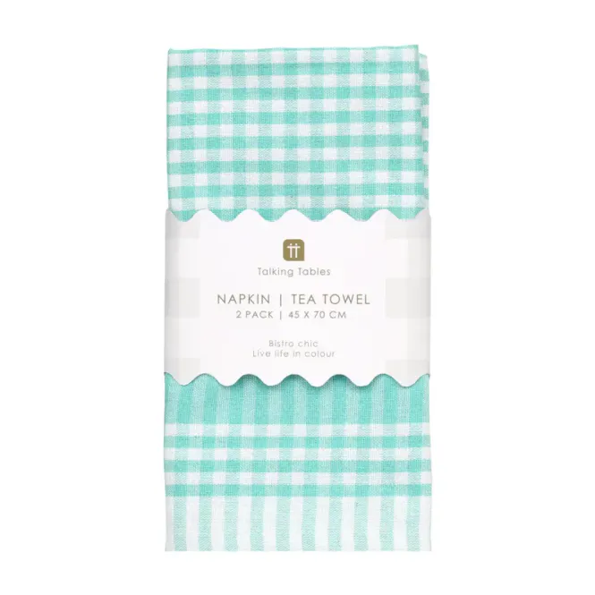Hovedbilde KJØKKENHÅNDKLE / STOFFSERVIETTER – Gingham mint og ...