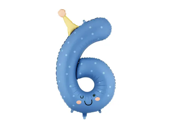 Hovedbilde FOLIEBALLONG – Tall 6 med prikker og hatt – Blå ...