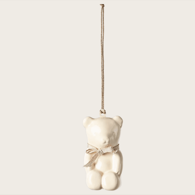 Hovedbilde JULETREPYNT – Offwhite Bamse med Rosa Sløyfe – ...
