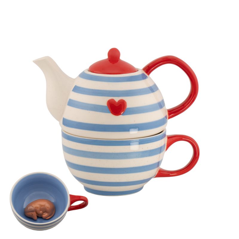 TEKOPP – Overraskelse Dachshund – Striper og hjerte - Tea for One – Sass & Belle