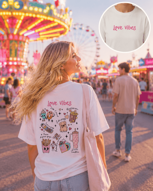 T-SKJORTE – Love Vibes Front & Back – Festligetrykk