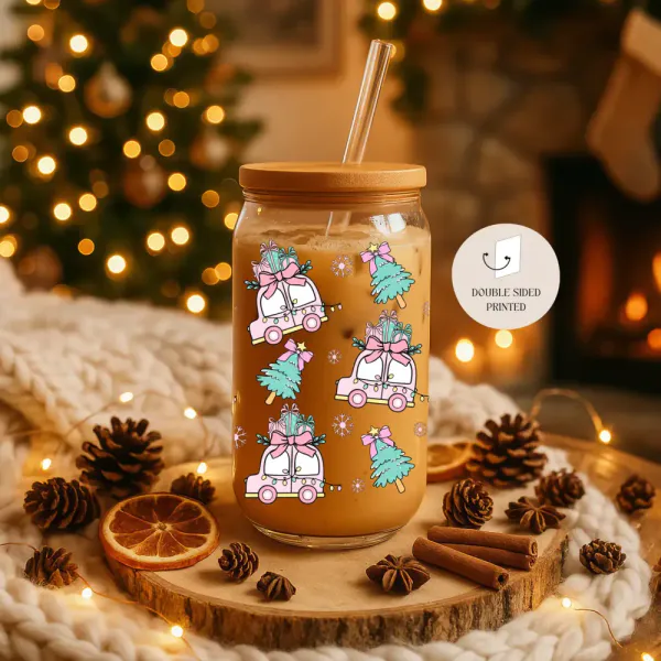 Hovedbilde DRIKKEGLASS MED LOKK OG SUGERØR – Rosa Julebil ...