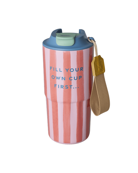 Hovedbilde TERMOKOPP – Rosa striper og sitat – 580 ml ...