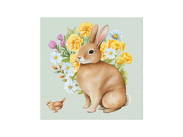 Hovedbilde SERVIETTER – Kanin med Vårblomster – 20 pk