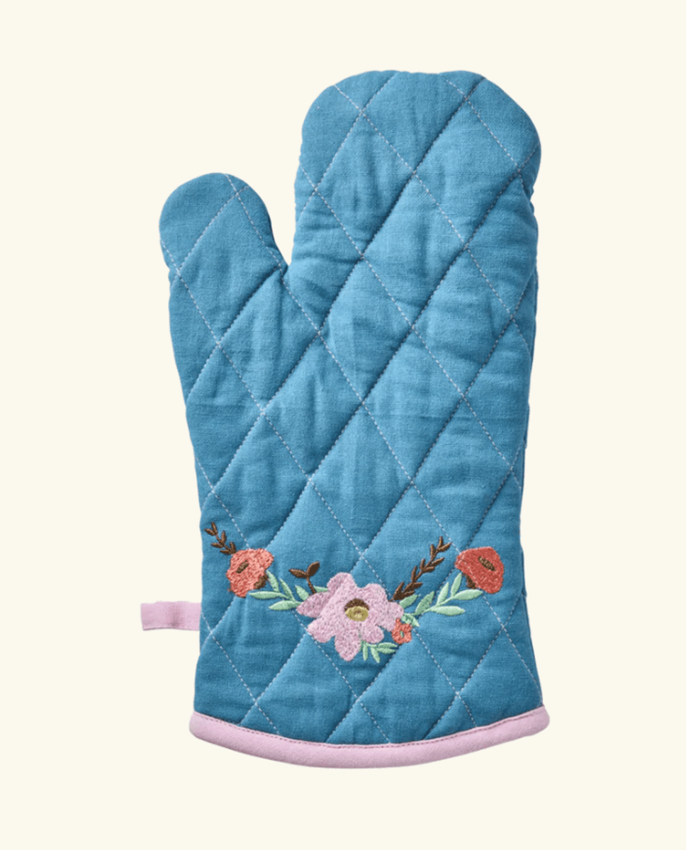 GRYTEVOTT – Petrol med blomsterbroderi – Rice