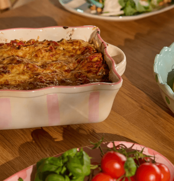 Hovedbilde STOR ILDFAST FORM – Rosa striper – Rice