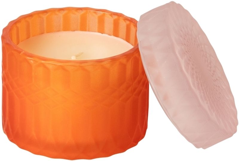 DUFTLYS I GLASSKRUKKE MED LOKK – oransje og rosa