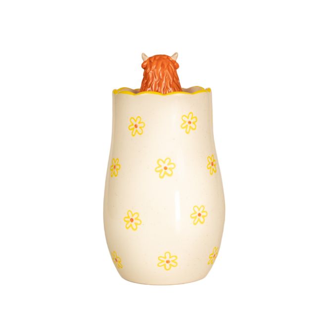 Hovedbilde VASE – Highland cow på kanten – Blomster i gul ...