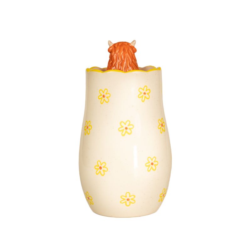 VASE – Highland cow på kanten – Blomster i gul – Sass & Belle
