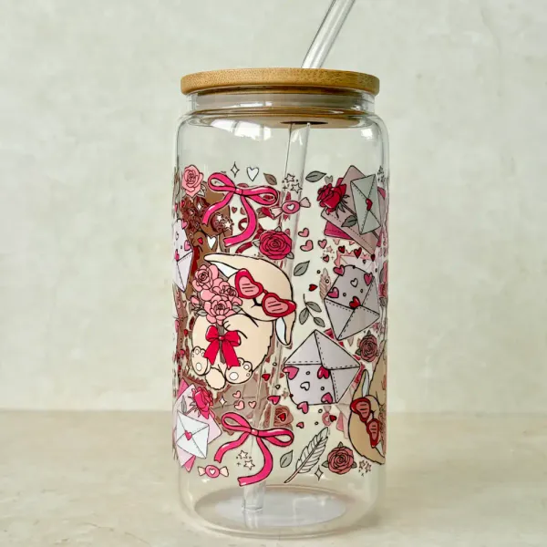 Hovedbilde DRIKKEGLASS MED LOKK OG SUGERØR – Valentine Bunny ...