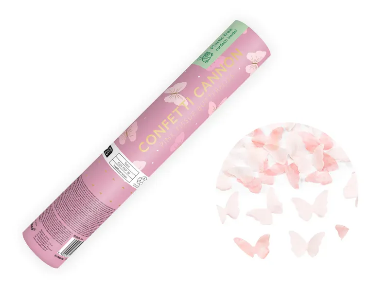 KONFETTIKANON – Rosa sommerfugler – PartyDeco