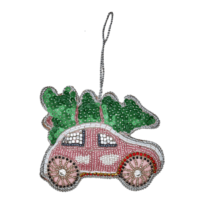 Hovedbilde JULETREPYNT – Rosa Bil med Juletre i Perler – ...