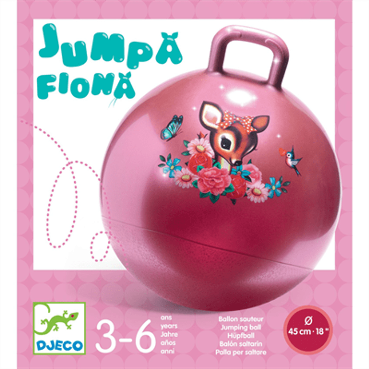 HOPPEBALL – Rosa med rådyr – 45 cm – Djeco