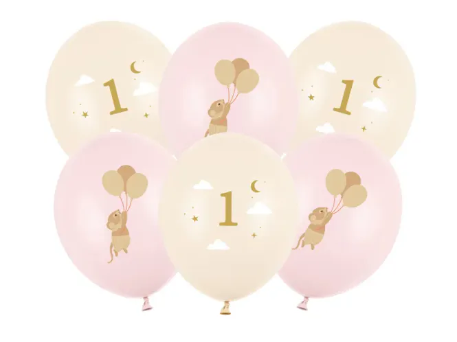 Hovedbilde BALLONGER – Mus med tall 1 – Rosa og beige ...