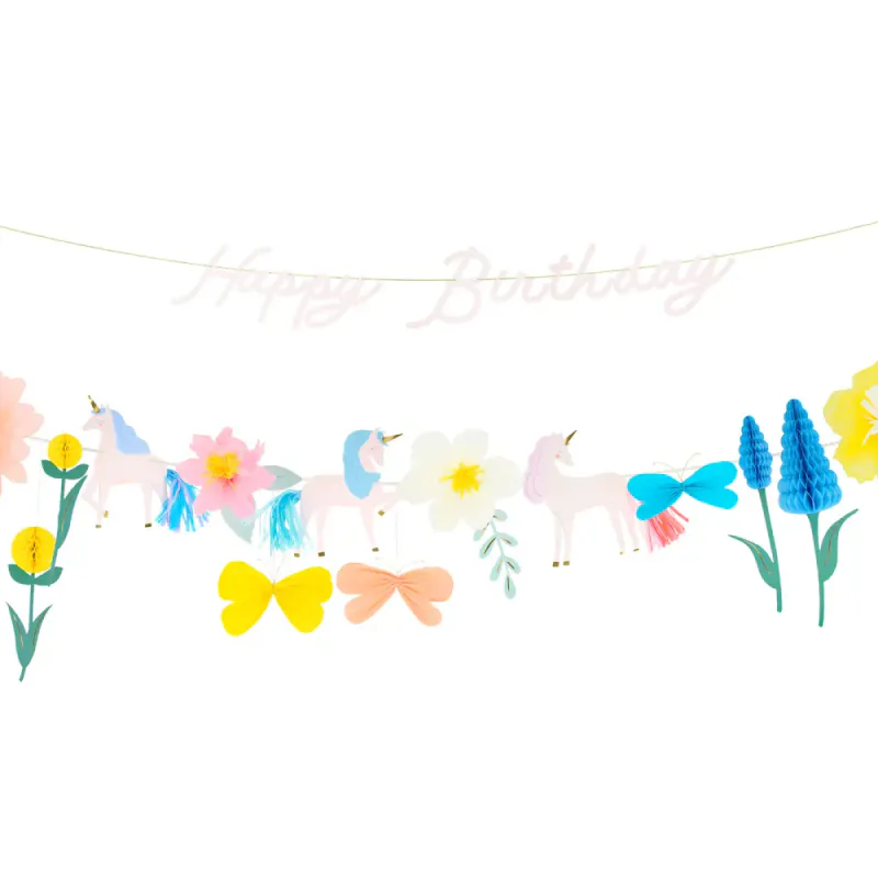 GIRLANDER – Enhjørninger og blomster – Happy Birthday – Meri Meri