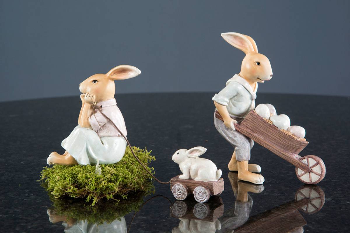 PÅSKEPYNT – Påskekanin med kjerre og vogn – Alot
