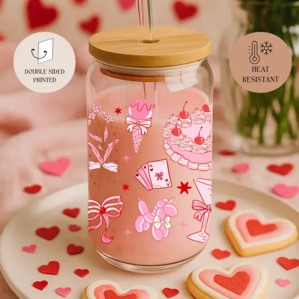 Hovedbilde DRIKKEGLASS MED LOKK OG SUGERØR – Pinky Valentine ...