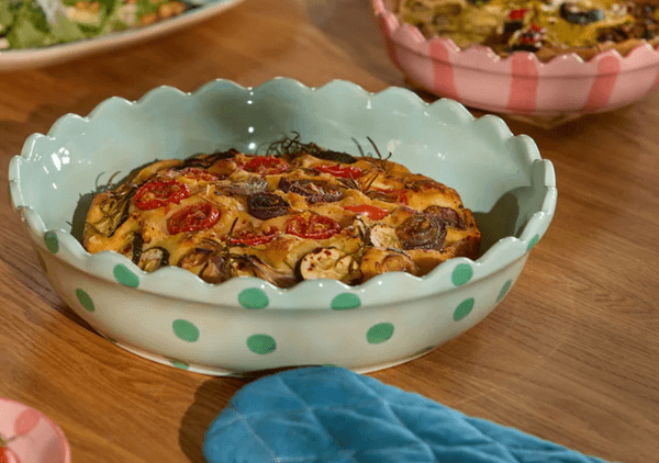 Hovedbilde STOR ILDFAST FORM – Rund paiform mint med grønne ...