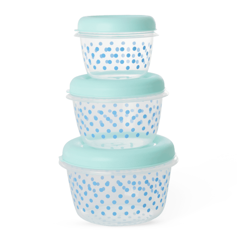 3 stk. RUNDE OPPBEVARINGSBOKSER – Mint – Prikker – Rice