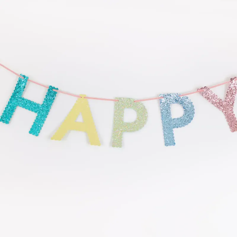 GIRLANDER – Happy Birthday med glitter – Meri Meri