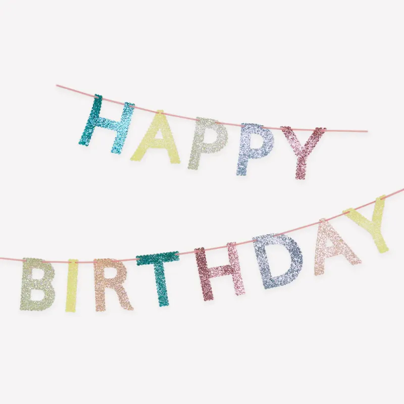 GIRLANDER – Happy Birthday med glitter – Meri Meri