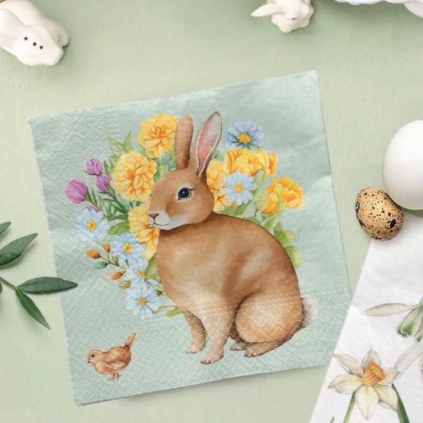 Hovedbilde SERVIETTER – Kanin med Vårblomster – 20 pk