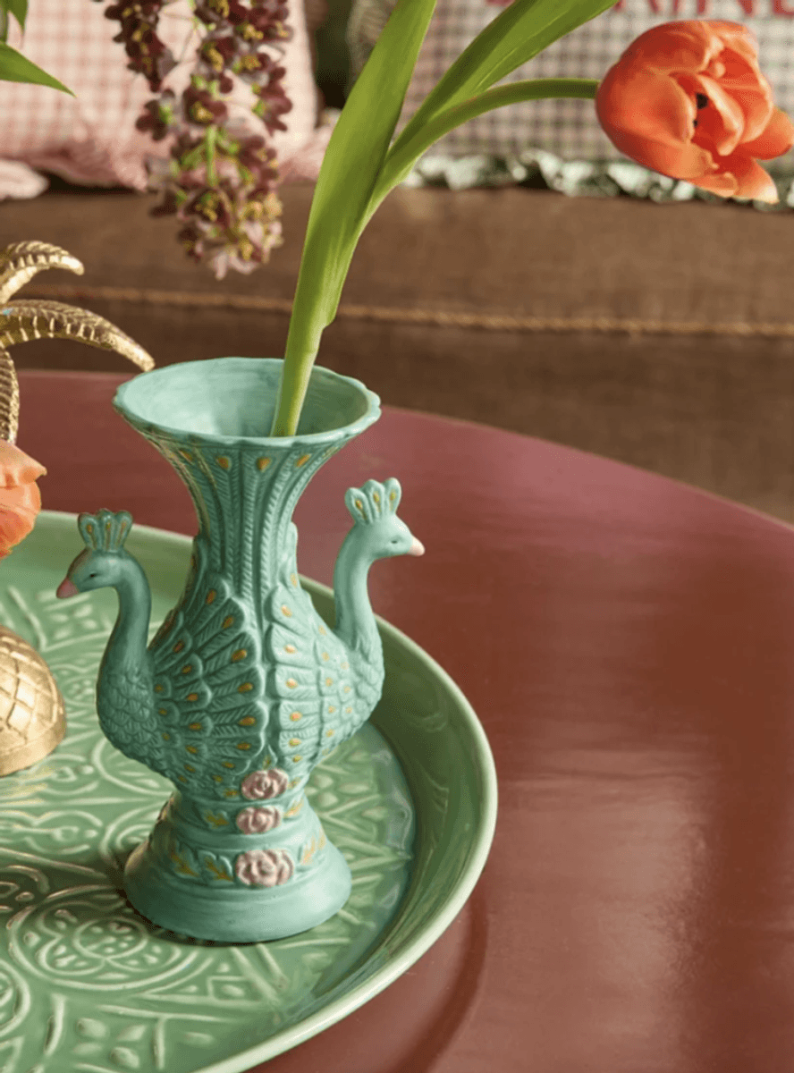 KERAMIKKVASE – Påfugl – Grønn – Rice