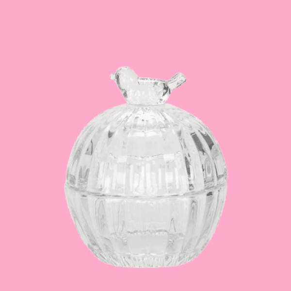 Hovedbilde LITEN GLASSKRUKKE – med fugl – Alot