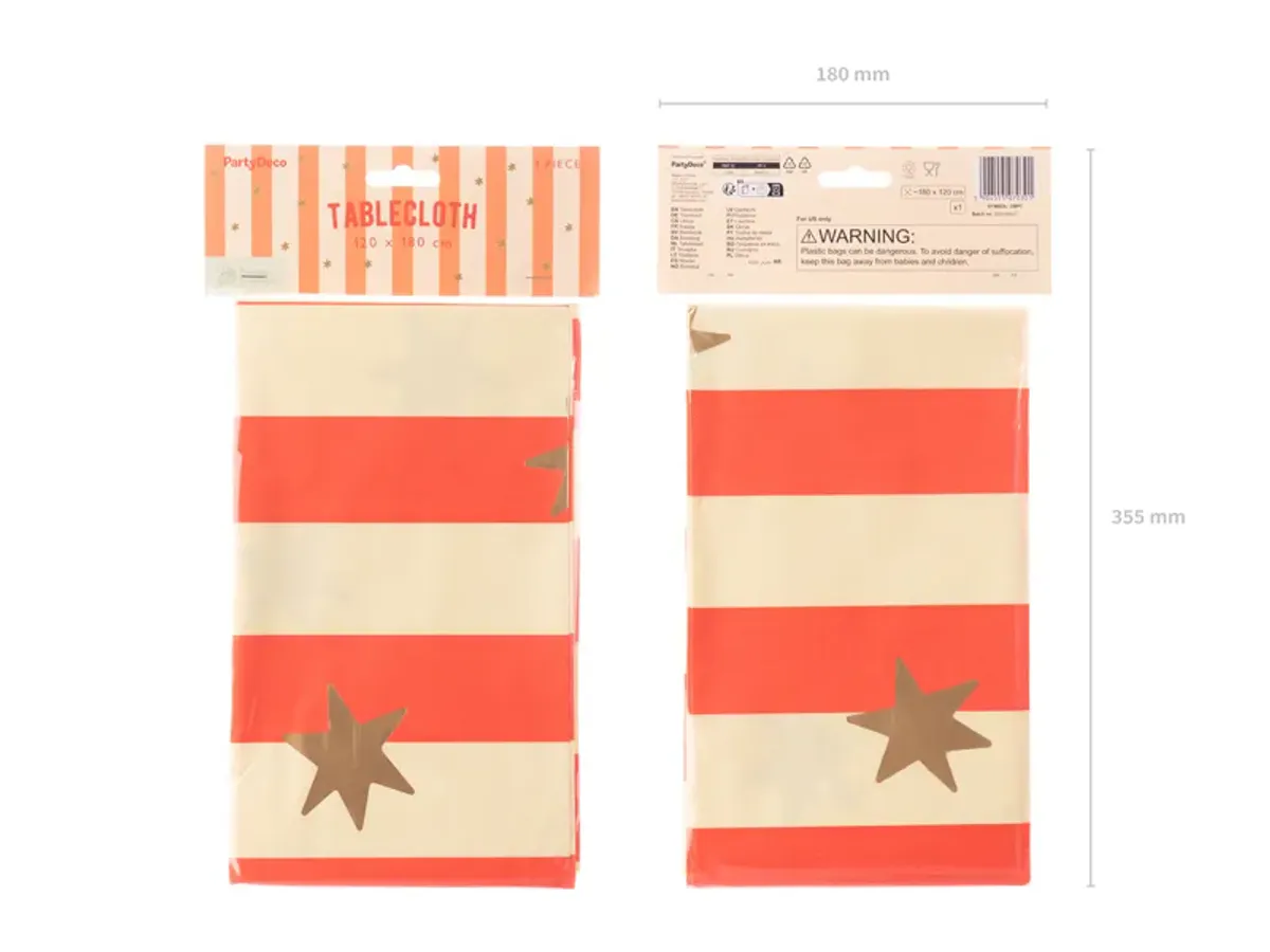 PAPIRDUK – Røde striper og gullstjerner – 1 pk – PartyDeco