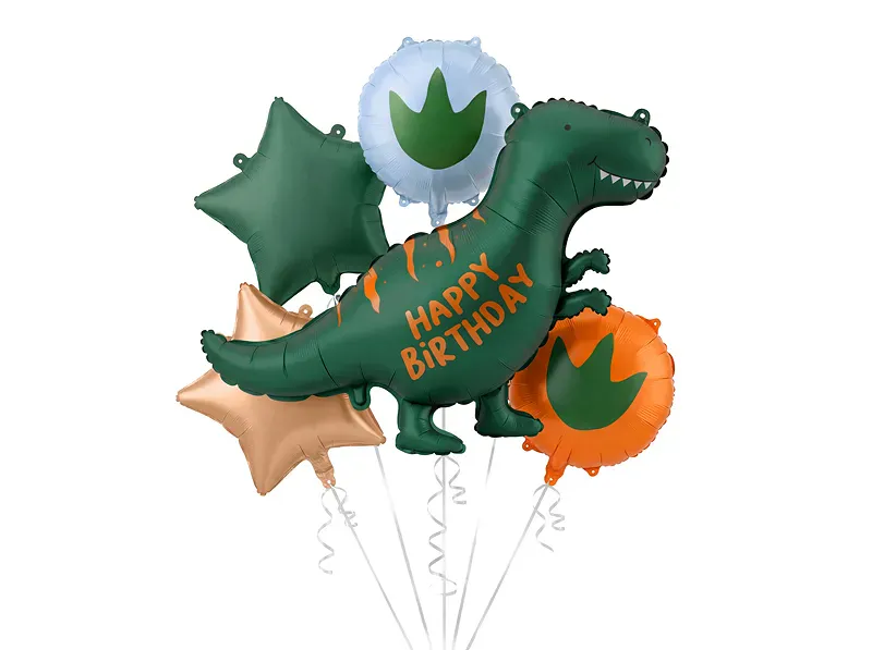 FOLIEBALLONGER – Dinosaur Happy Birthday – 5-pk – PartyDeco