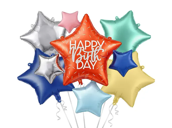 Hovedbilde FOLIEBALLONGER – Happy Birthday stjerner – 5-pk ...