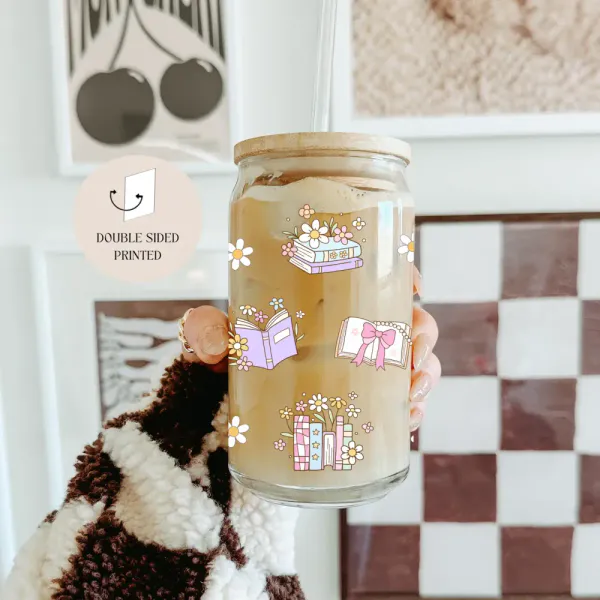 Hovedbilde DRIKKEGLASS MED LOKK OG SUGERØR – Book Lover – ...