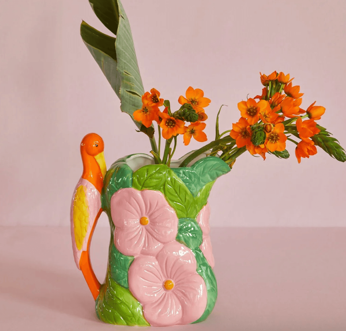 KERAMIKKVASE – Trane og blomster – Rice