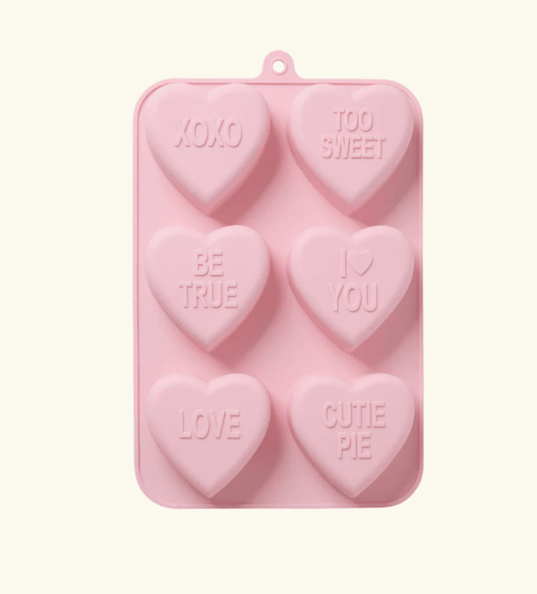 BAKEFORM – Hjerter med tekst i rosa silikon – Rice