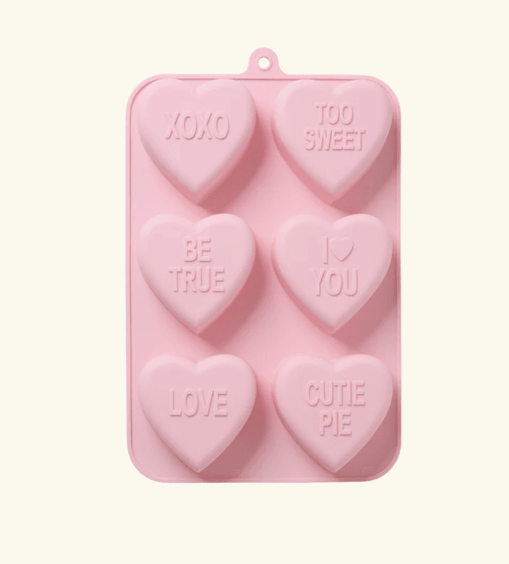 BAKEFORM – Hjerter med tekst i rosa silikon – Rice