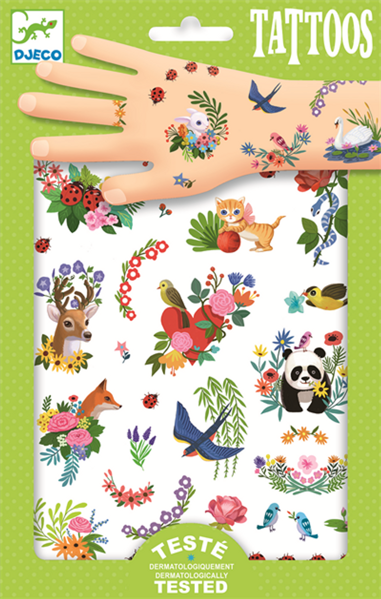 TATOVERINGER – Søte dyr og blomster – 2 ark – Djeco